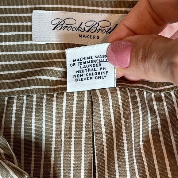 Brooks Brothers Men’s Collared Button Down taupe white Dress Shirt XL Neck 17.5 - Picture 7 of 9